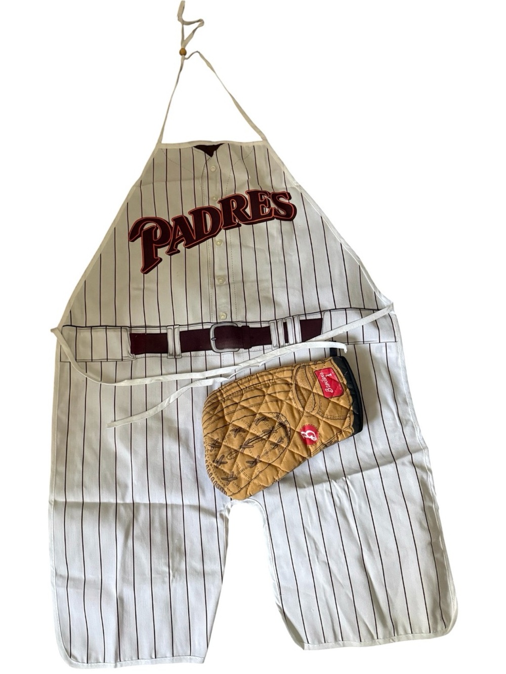 San Diego Padres Men's White Pinstripe Apron/logo with oven Mitt game day grill